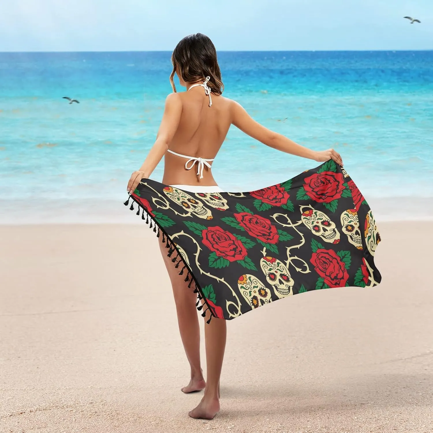 Women Swimwear Cover Ups Beach Wrap Shirt Sun Protection Blouse with Tassels
