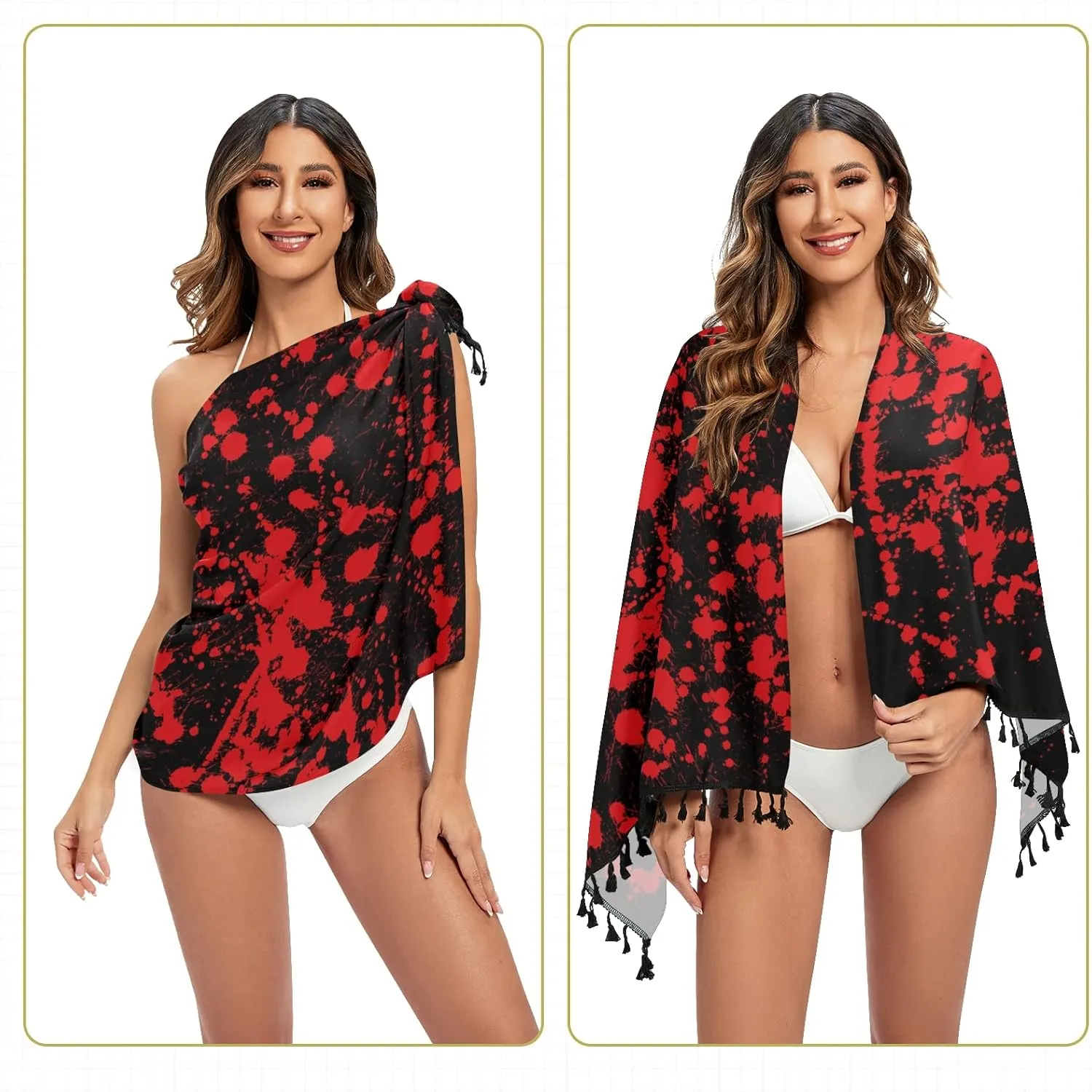 Women Swimwear Cover Ups Beach Wrap Shirt Sun Protection Blouse with Tassels