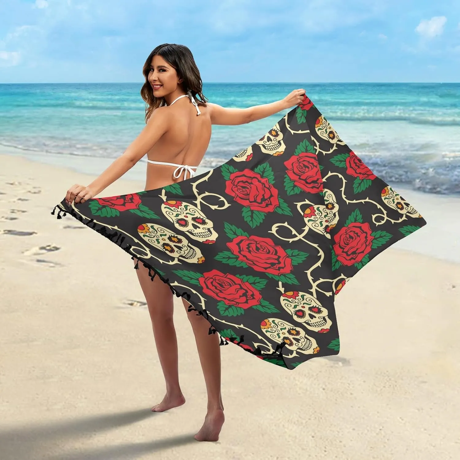 Women Swimwear Cover Ups Beach Wrap Shirt Sun Protection Blouse with Tassels