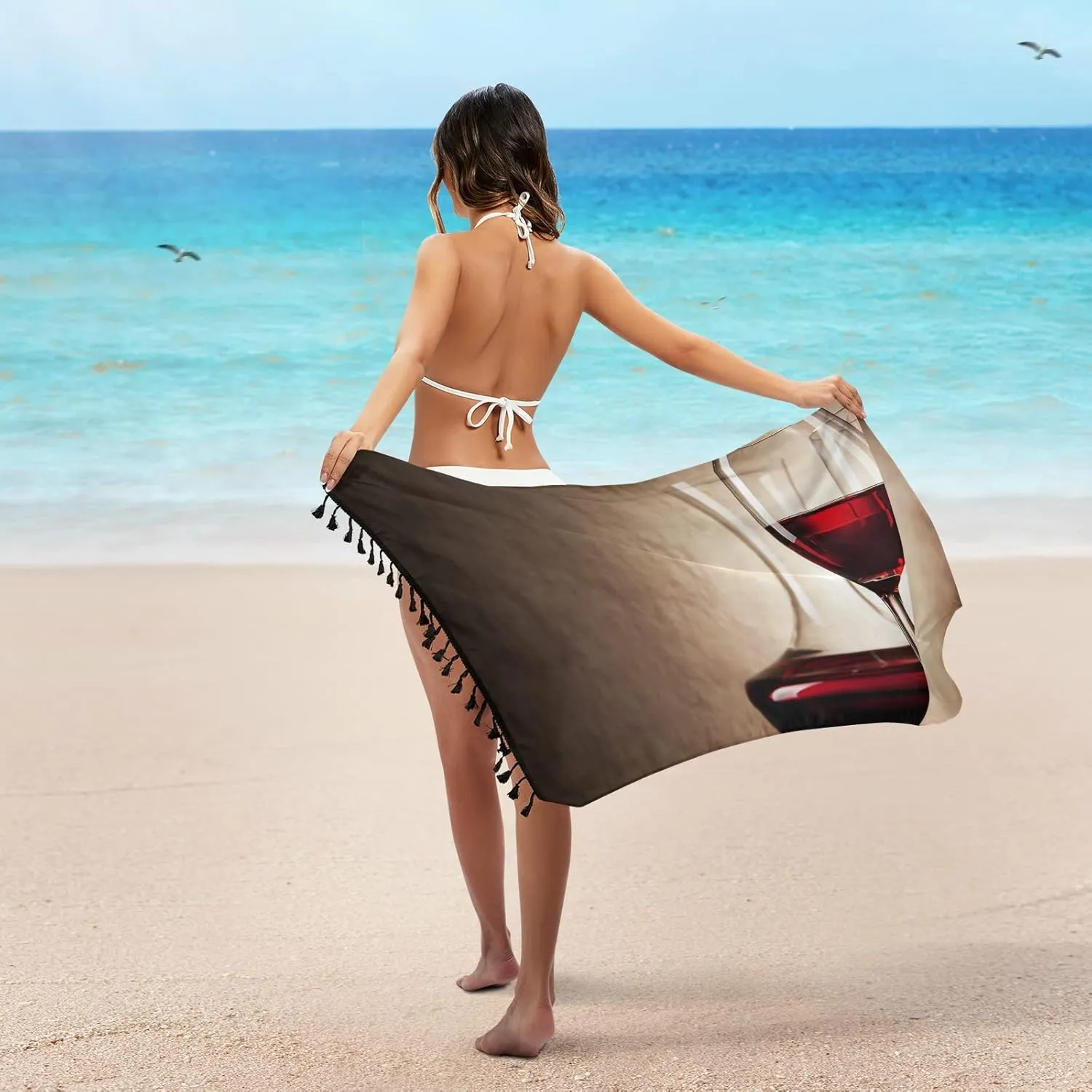 Women Swimwear Cover Ups Beach Wrap Shirt Sun Protection Blouse with Tassels
