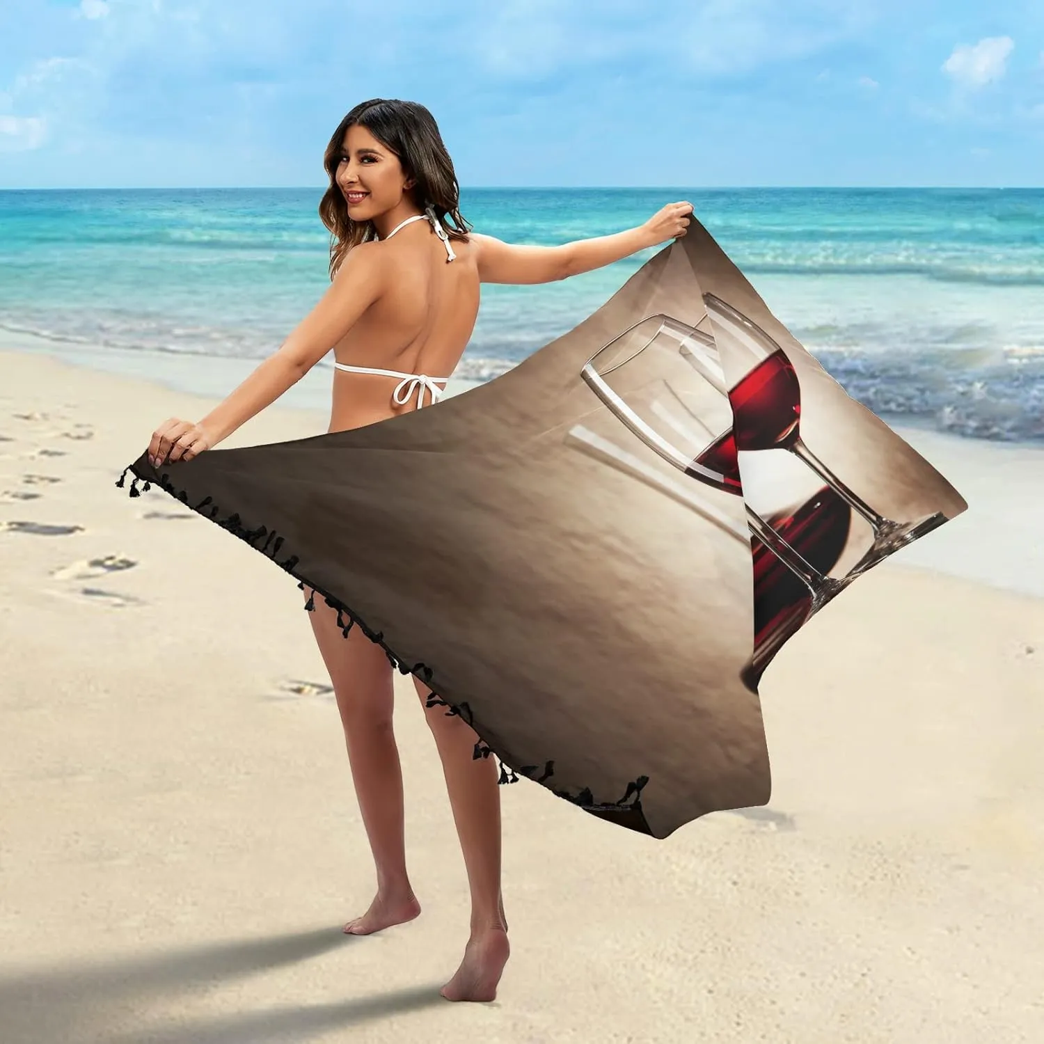Women Swimwear Cover Ups Beach Wrap Shirt Sun Protection Blouse with Tassels