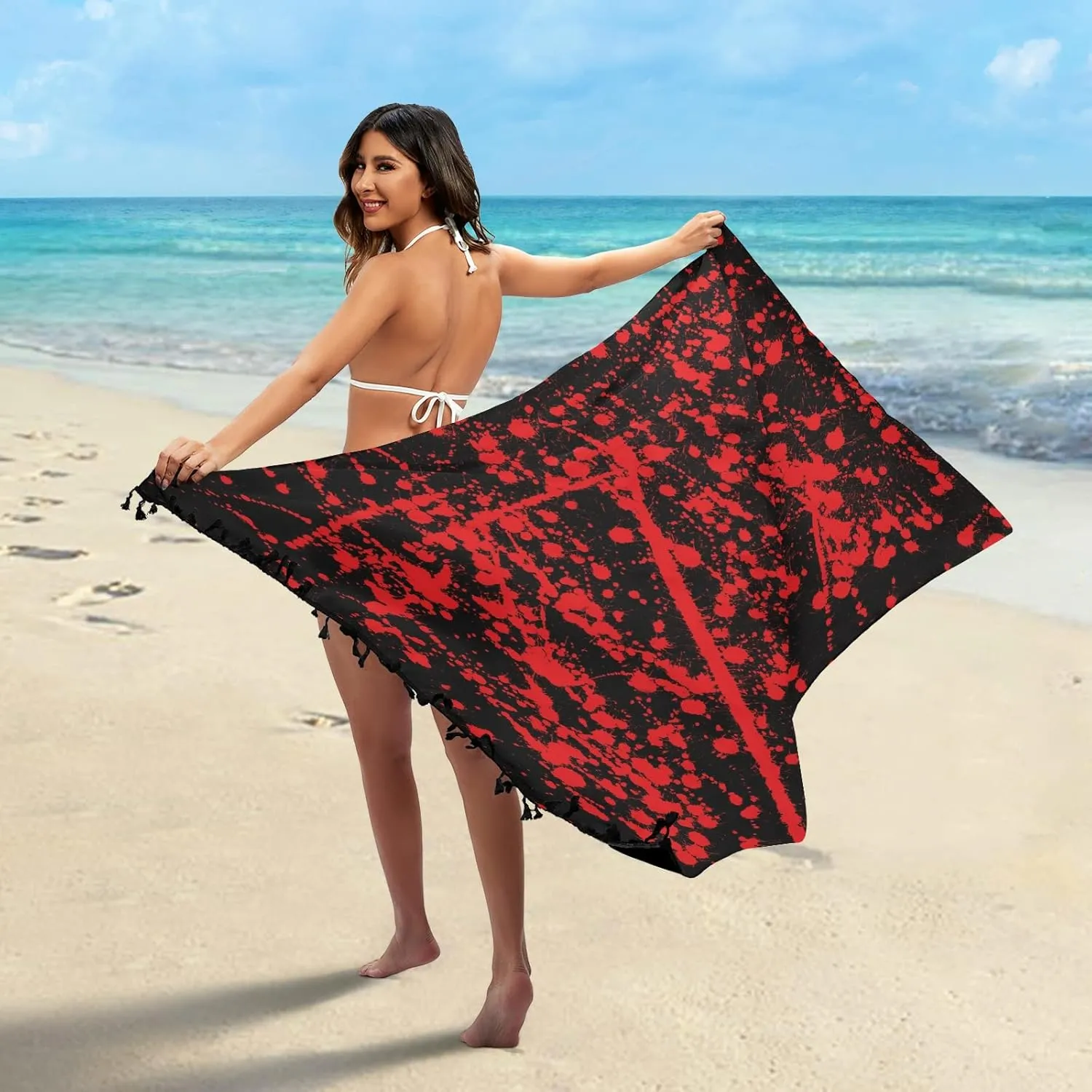 Women Swimwear Cover Ups Beach Wrap Shirt Sun Protection Blouse with Tassels