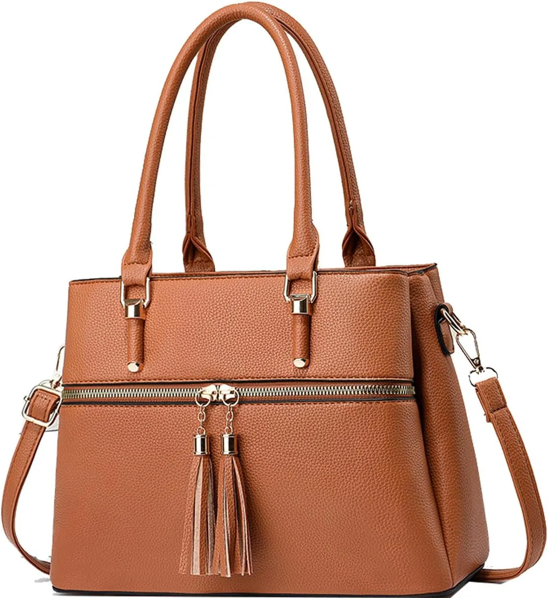 Women Tassels Satchel Bag Top-Handle Bag Shoulder Bag Handbag and Purse Pockets Zipper Leather Crossbody Bag Tote