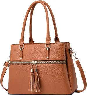 Women Tassels Satchel Bag Top-Handle Bag Shoulder Bag Handbag and Purse Pockets Zipper Leather Crossbody Bag Tote