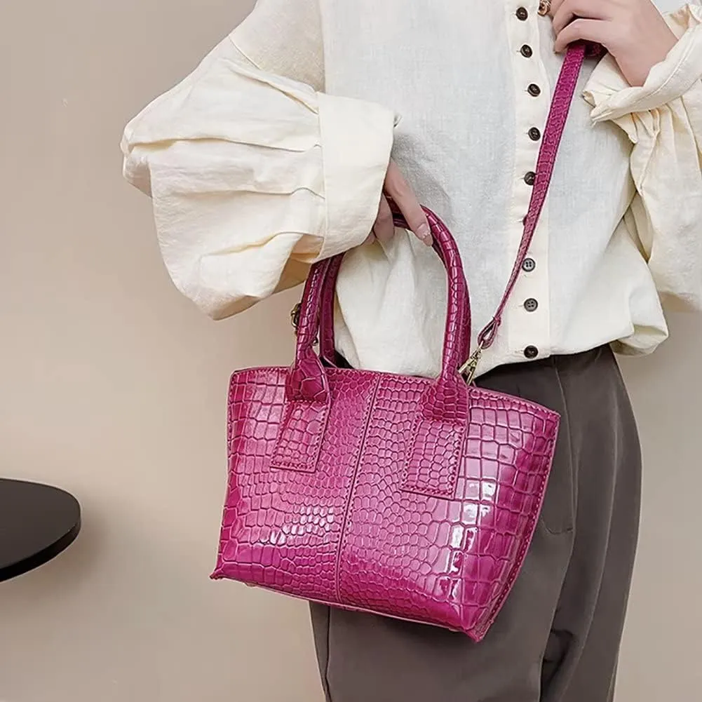 Women’ Tote Purse Crocodile Pattern Handbag Designer Shoulder Purse Stylish Leather Crossbody Bag for Travel Dating