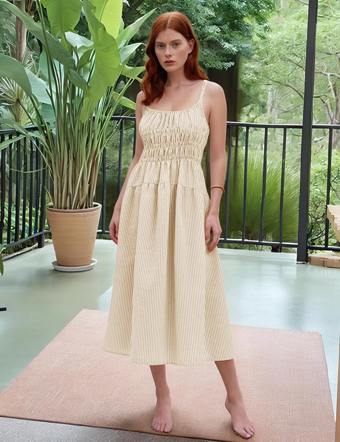 Women's 2025 Summer Striped Smocked Maxi Dress Sleeveless Boho Sundress Double Strap Flowy Swing for Beach Vacation