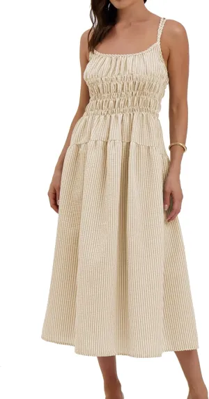 Women's 2025 Summer Striped Smocked Maxi Dress Sleeveless Boho Sundress Double Strap Flowy Swing for Beach Vacation