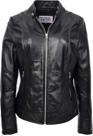 Women's Aviator Leather Biker Jacket, Black, Size 14