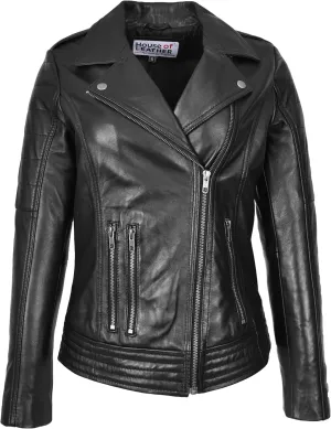 Women's Aviator Leather Jacket, Black, Size 10