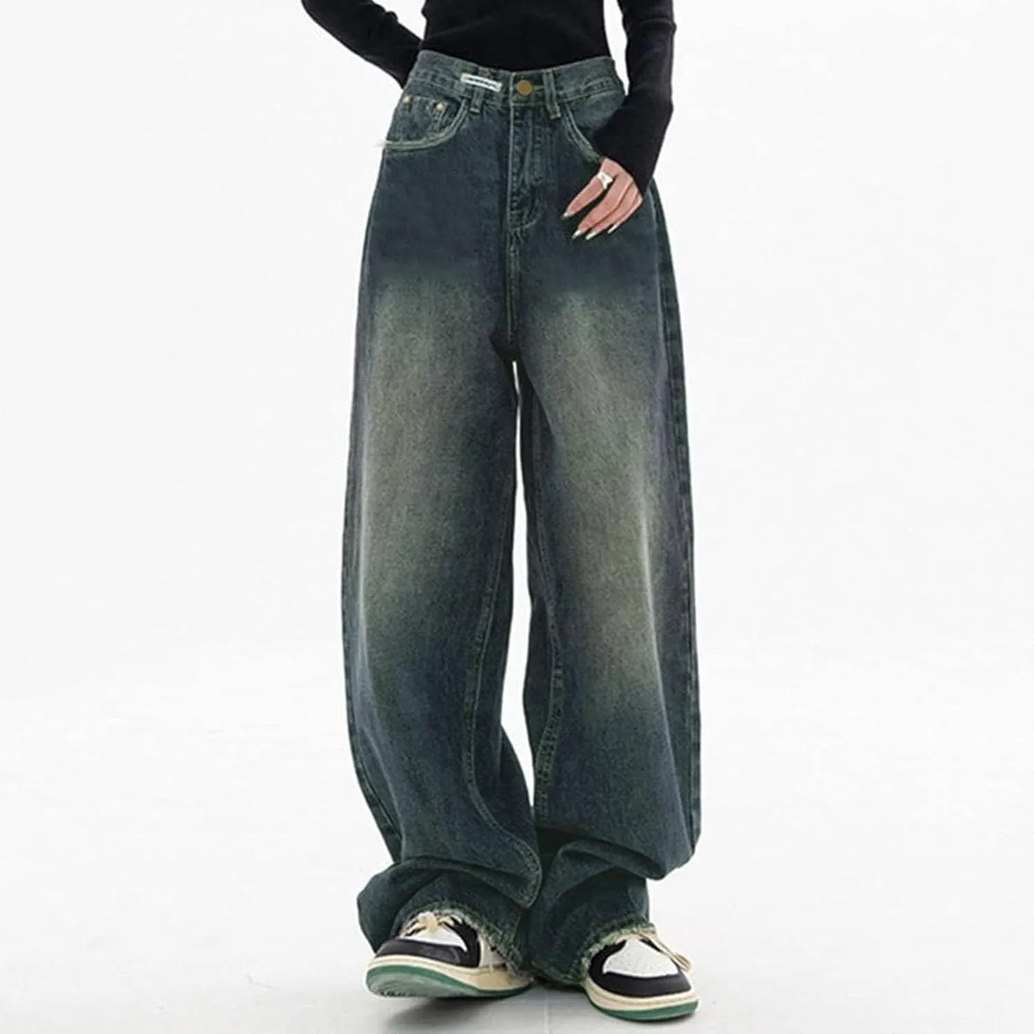 Women's Baggy Jeans Vintage Y2K Wide Leg Jeans High Waisted Boyfriend Pants Plus Size Ripped Jeans Hip Hop Streetwear