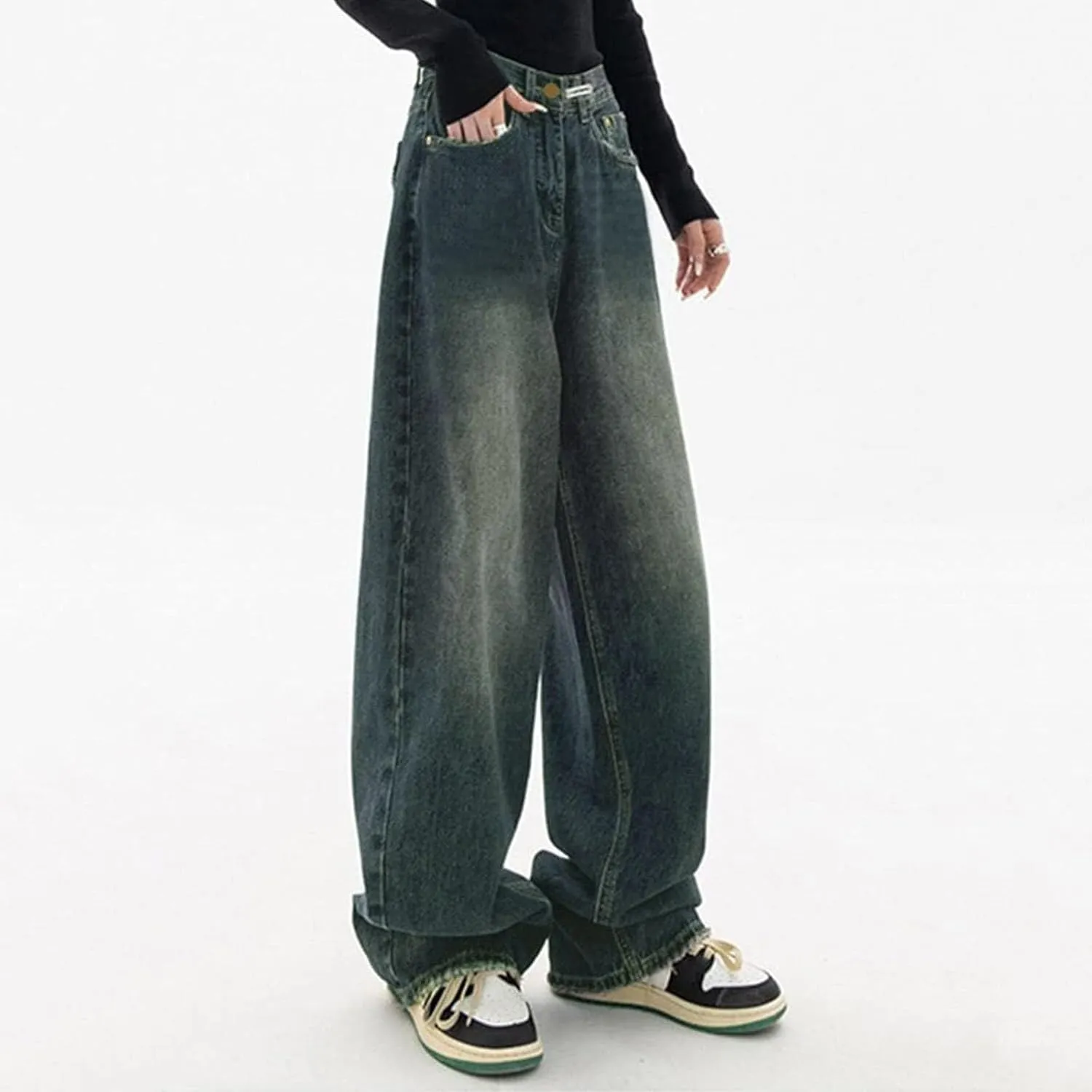 Women's Baggy Jeans Vintage Y2K Wide Leg Jeans High Waisted Boyfriend Pants Plus Size Ripped Jeans Hip Hop Streetwear