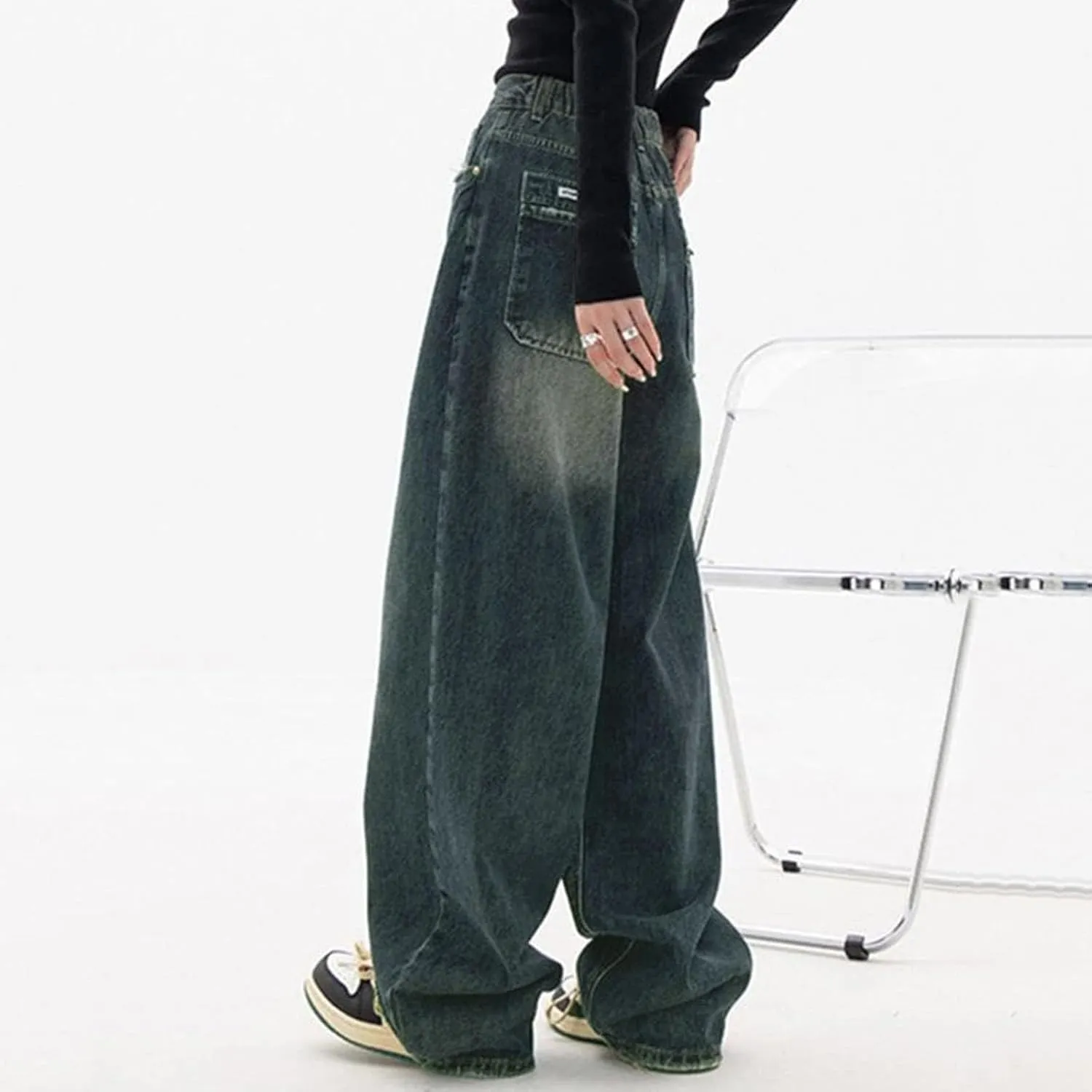 Women's Baggy Jeans Vintage Y2K Wide Leg Jeans High Waisted Boyfriend Pants Plus Size Ripped Jeans Hip Hop Streetwear