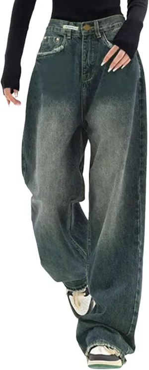 Women's Baggy Jeans Vintage Y2K Wide Leg Jeans High Waisted Boyfriend Pants Plus Size Ripped Jeans Hip Hop Streetwear