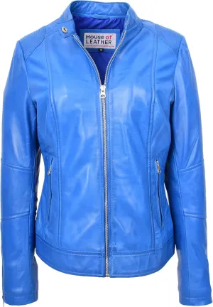 Women's Blue Leather Biker Aviator Jacket - Size 20