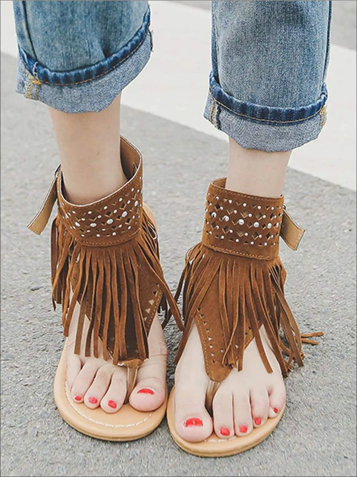 Women's Bohemian Fringe Ankle Strap Sandals By Liv and Mia
