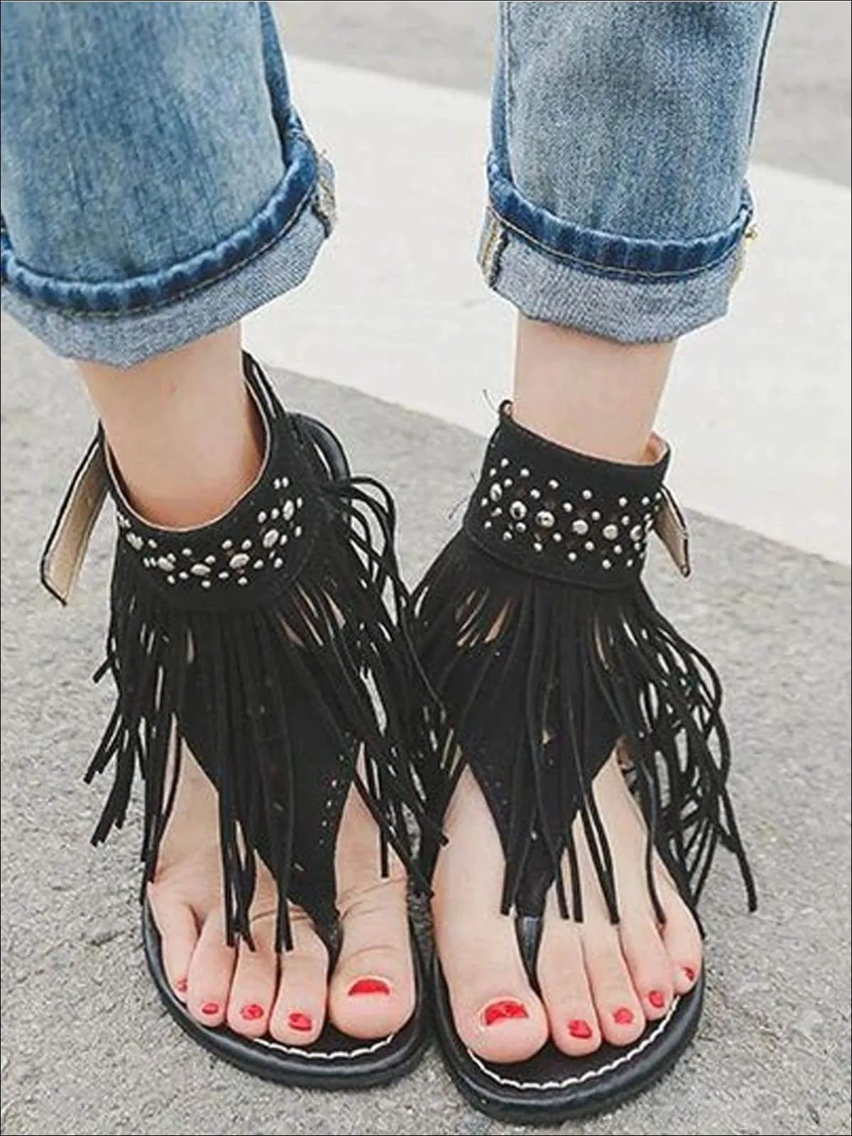 Women's Bohemian Fringe Ankle Strap Sandals By Liv and Mia