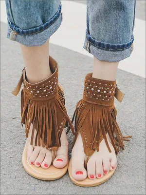 Women's Bohemian Fringe Ankle Strap Sandals By Liv and Mia