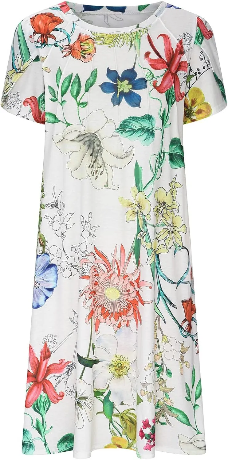 Womens Boho Summer Long Dresses Casual Floral Pleated Flowy midi Dresses Trendy Beach Vacation 2024 Clothes