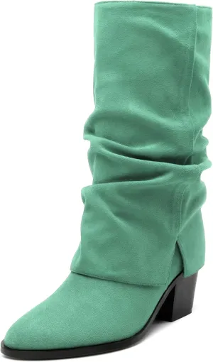 Womens Boots Mid Calf Slouchy Suede Pointed Toe Slip on Chunky Heel Short Boots Comfortable Casual Fall Winter Booties