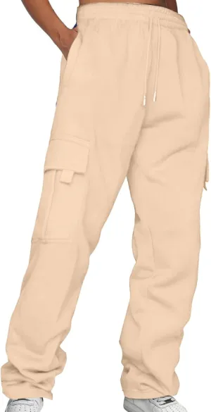 Womens Cargo Sweatpants Loose Sweatpants Comfortable High Waisted Jogging Athletic Joggers 4 Pockets Sporty Pants