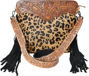 Women’s Cowhide Hairon Leather Crossbody Shoulder Bag with Strap Messenger Style Western Fringe Leather Sling Bag