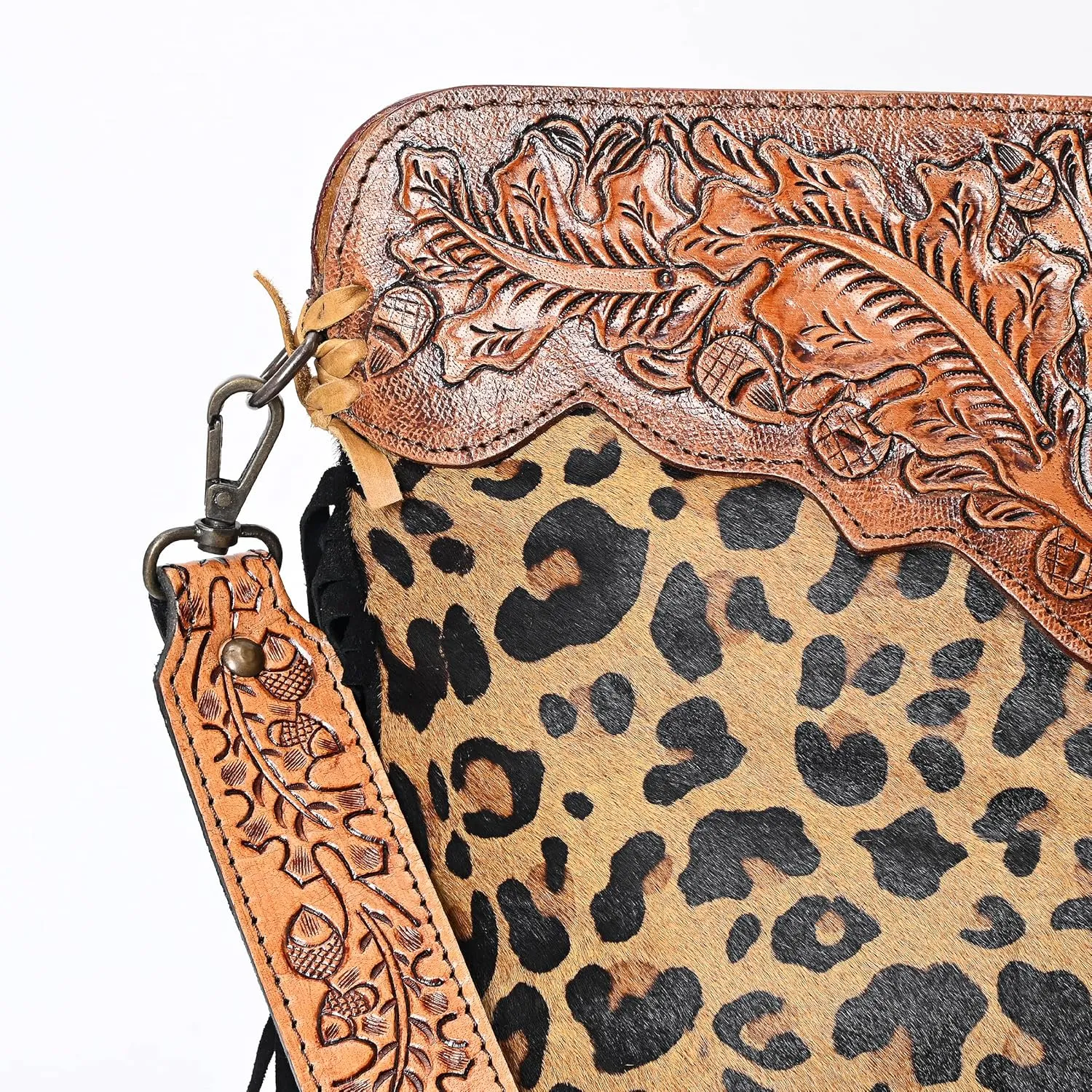 Women’s Cowhide Hairon Leather Crossbody Shoulder Bag with Strap Messenger Style Western Fringe Leather Sling Bag