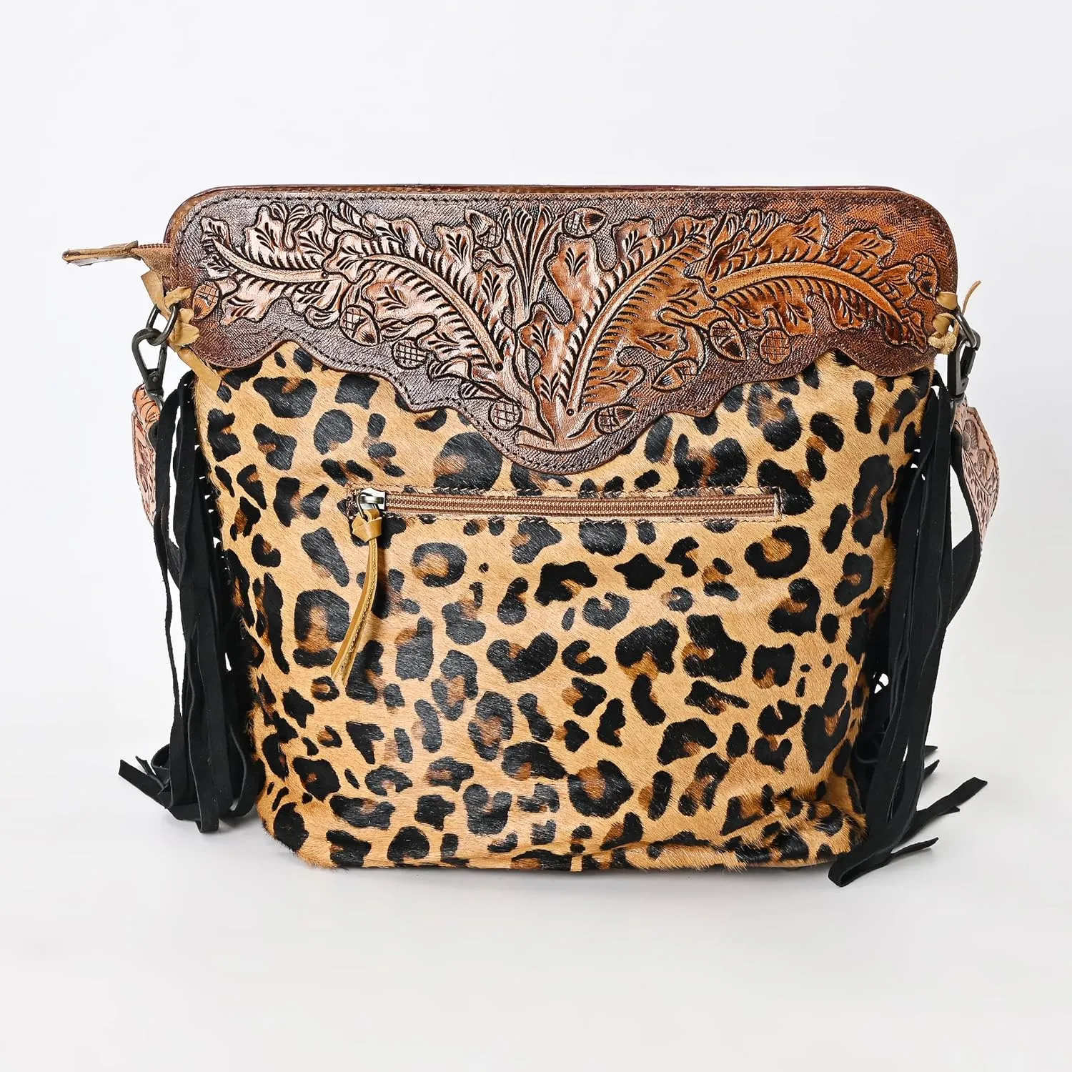 Women’s Cowhide Hairon Leather Crossbody Shoulder Bag with Strap Messenger Style Western Fringe Leather Sling Bag