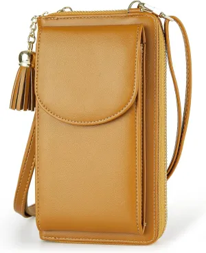 Womens Crossbody Bag Big Tassels Small Phone Purse Shoulder Bag Leather Travel RFID Card Wallet Case Baggap Handbag Clutch