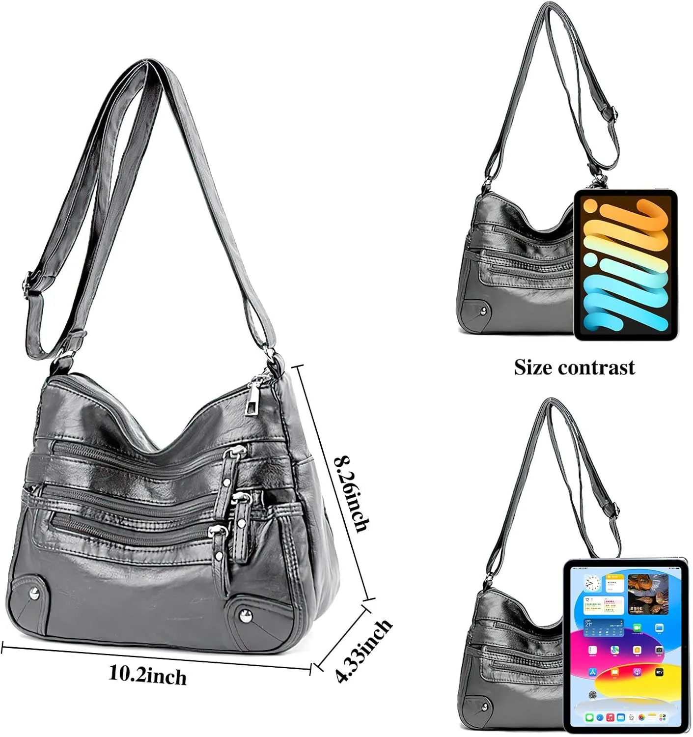 Women's Crossbody Bag Soft PU Leather Handbags Ladies Shoulder Bags Satchel Purse Multi-Pocket Messenger Bag