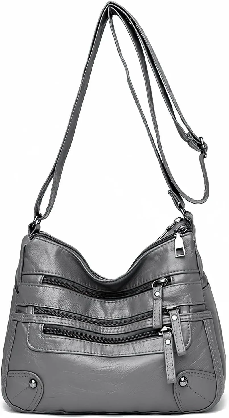 Women's Crossbody Bag Soft PU Leather Handbags Ladies Shoulder Bags Satchel Purse Multi-Pocket Messenger Bag