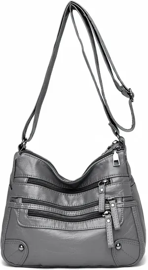 Women's Crossbody Bag Soft PU Leather Handbags Ladies Shoulder Bags Satchel Purse Multi-Pocket Messenger Bag
