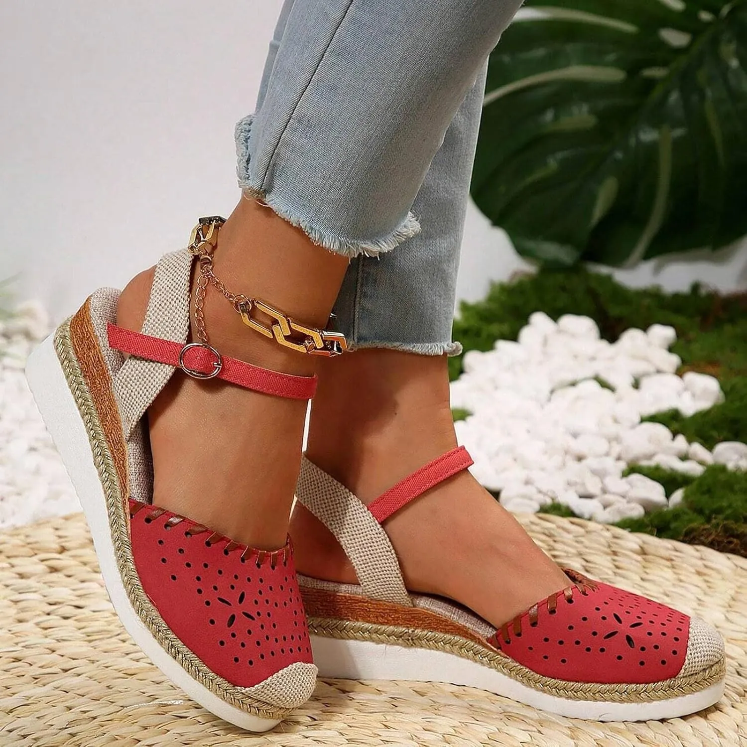 Womens Espadrille Wedge Sandals Close Toe Platform Ankle Strap Slingback Summer Dress Shoes Close Toe Dressy Comfortable