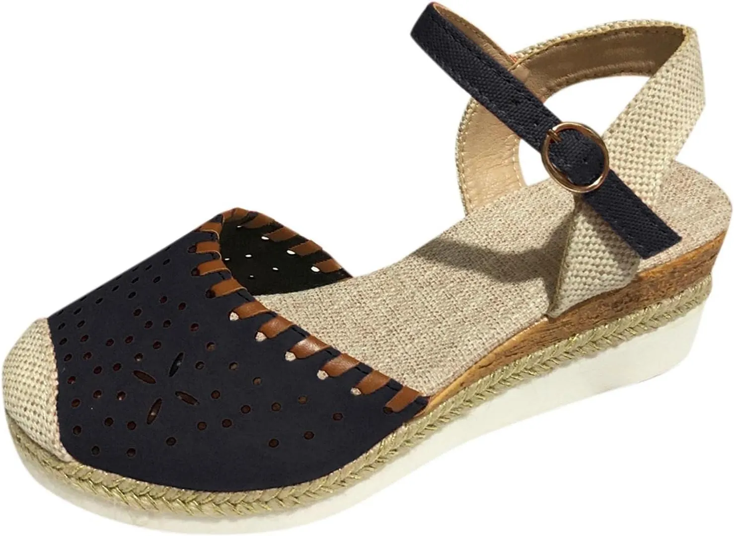 Womens Espadrille Wedge Sandals Close Toe Platform Ankle Strap Slingback Summer Dress Shoes Close Toe Dressy Comfortable