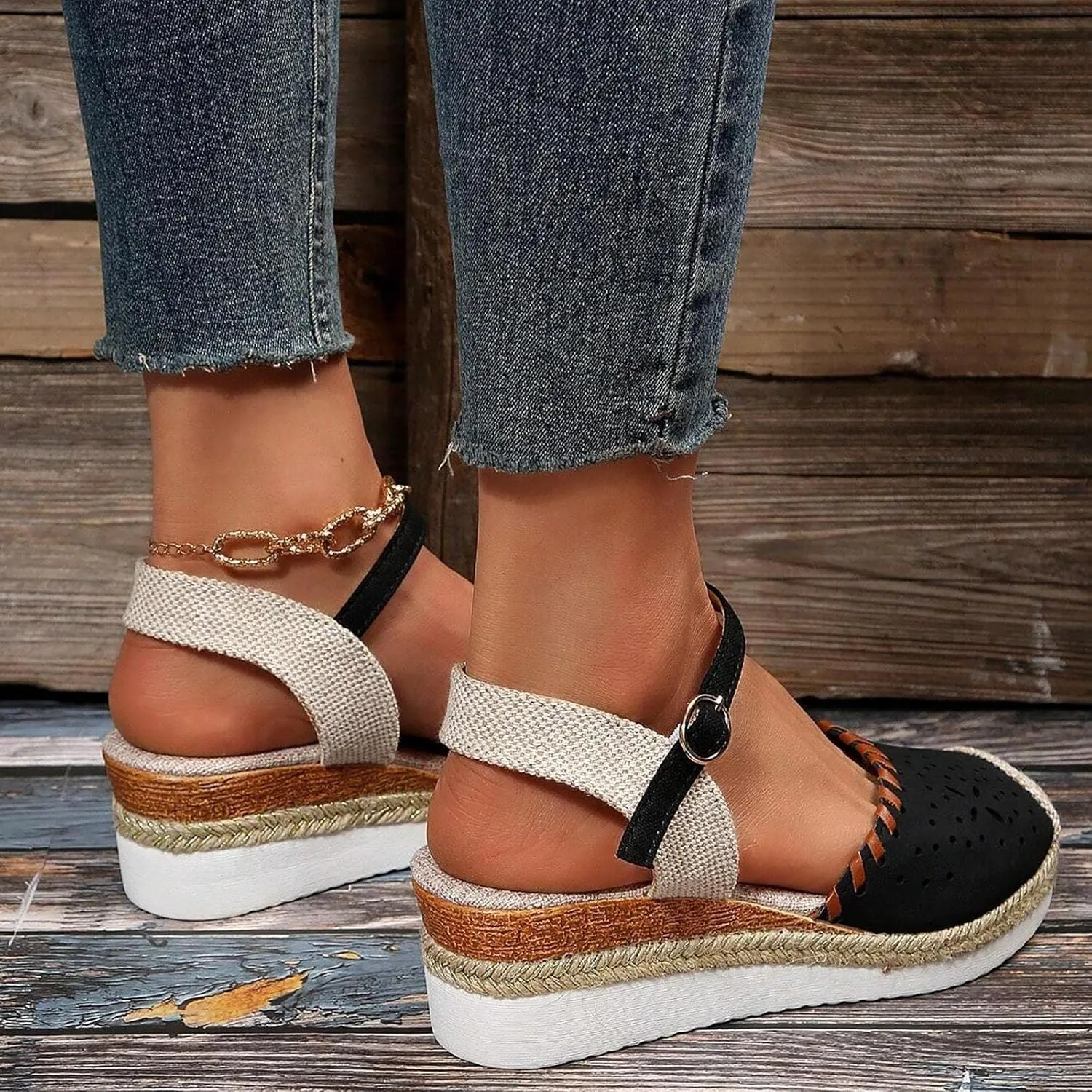 Womens Espadrille Wedge Sandals Close Toe Platform Ankle Strap Slingback Summer Dress Shoes Close Toe Dressy Comfortable