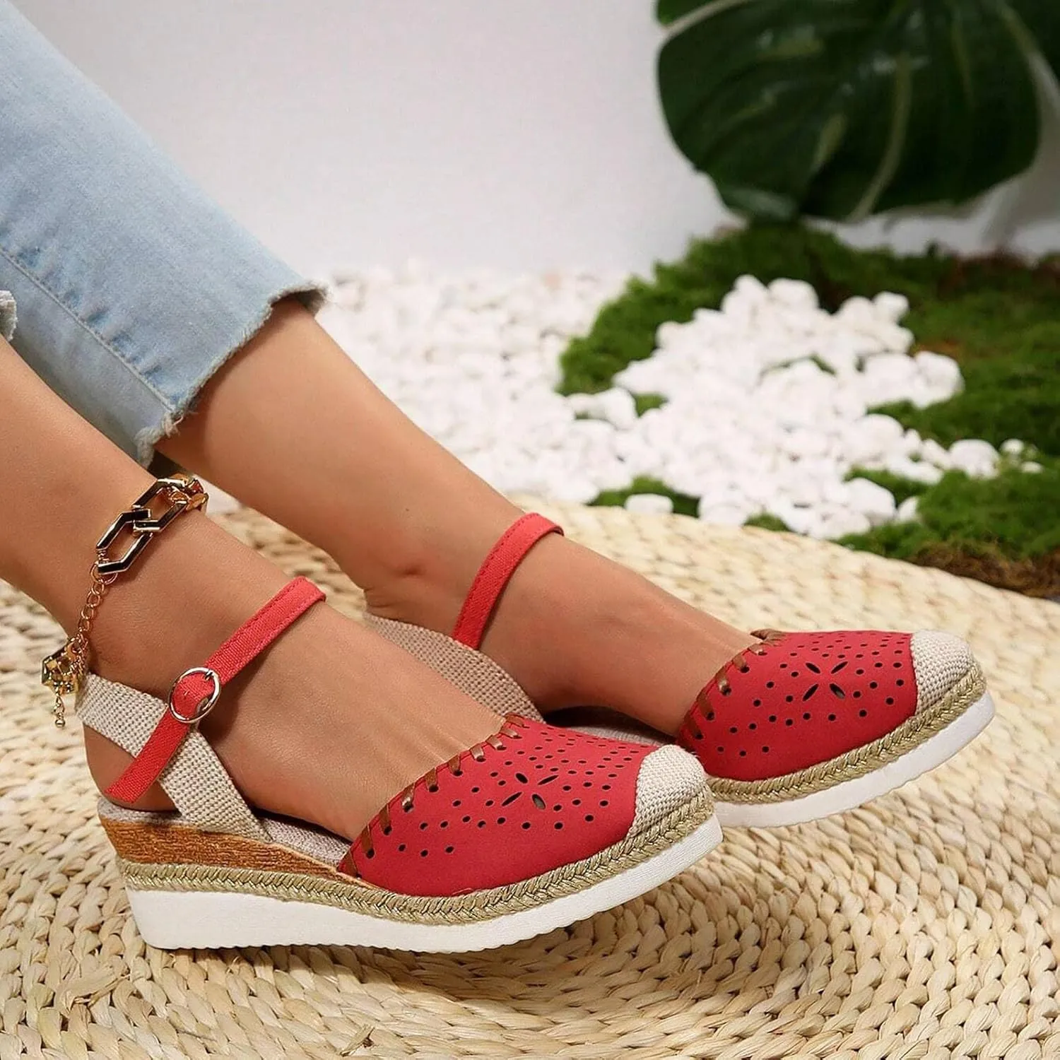 Womens Espadrille Wedge Sandals Close Toe Platform Ankle Strap Slingback Summer Dress Shoes Close Toe Dressy Comfortable