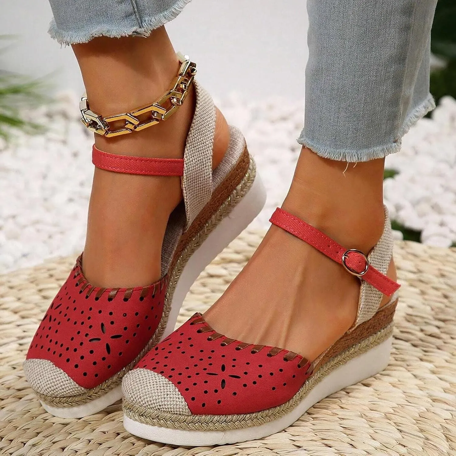 Womens Espadrille Wedge Sandals Close Toe Platform Ankle Strap Slingback Summer Dress Shoes Close Toe Dressy Comfortable