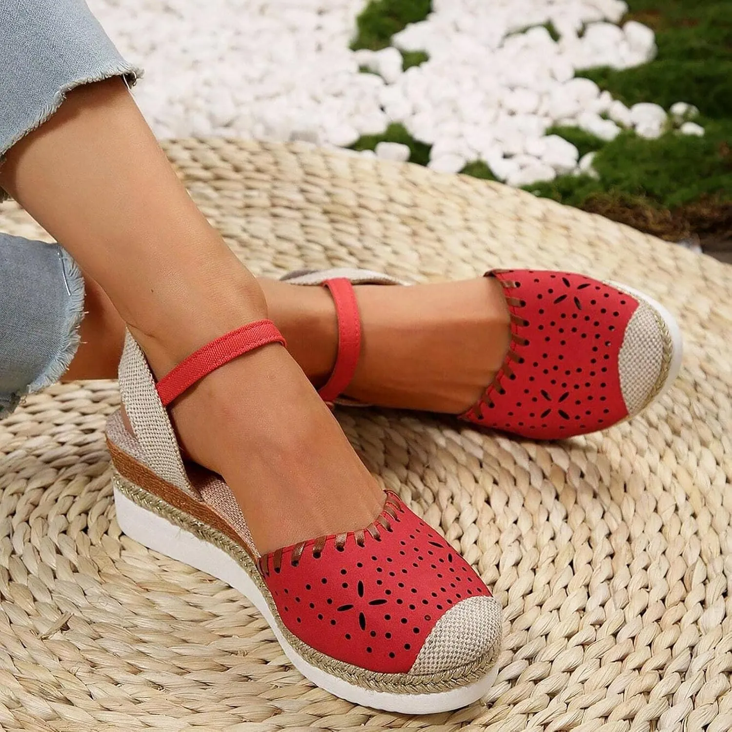 Womens Espadrille Wedge Sandals Close Toe Platform Ankle Strap Slingback Summer Dress Shoes Close Toe Dressy Comfortable