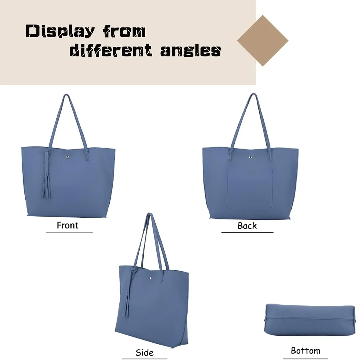 Women's Faux PU Leather Tote Shoulder Purses Bag for women, Big Capacity Tassel Handbag