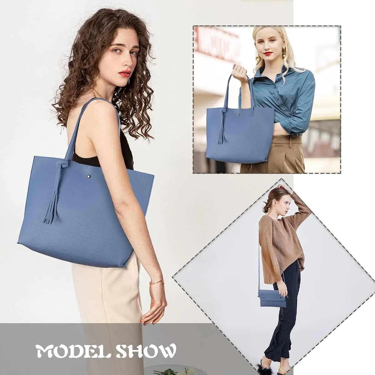 Women's Faux PU Leather Tote Shoulder Purses Bag for women, Big Capacity Tassel Handbag