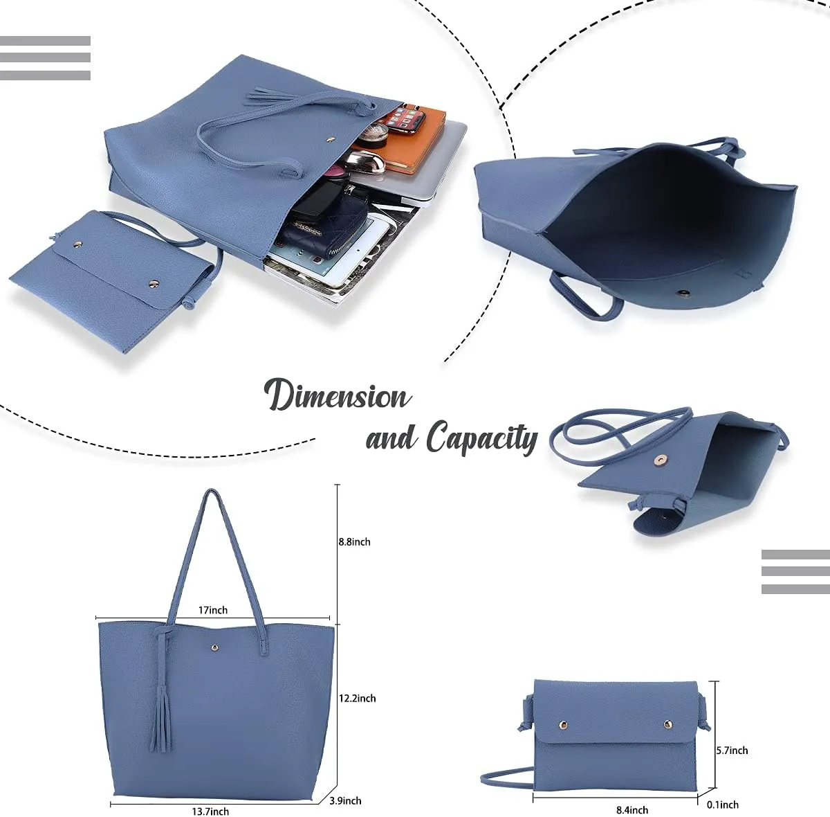 Women's Faux PU Leather Tote Shoulder Purses Bag for women, Big Capacity Tassel Handbag