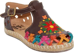 Women’s Floral Espadrille Huarache Sandals, Mexican Leather Huaraches