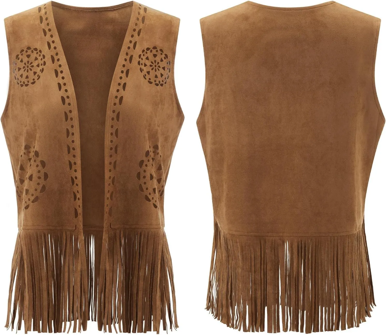 Women's Fringe Top Cowgirl Vest 60s 70s Suede Western Cowboy Jacket Hippie Outwear for Country Concert Outfit