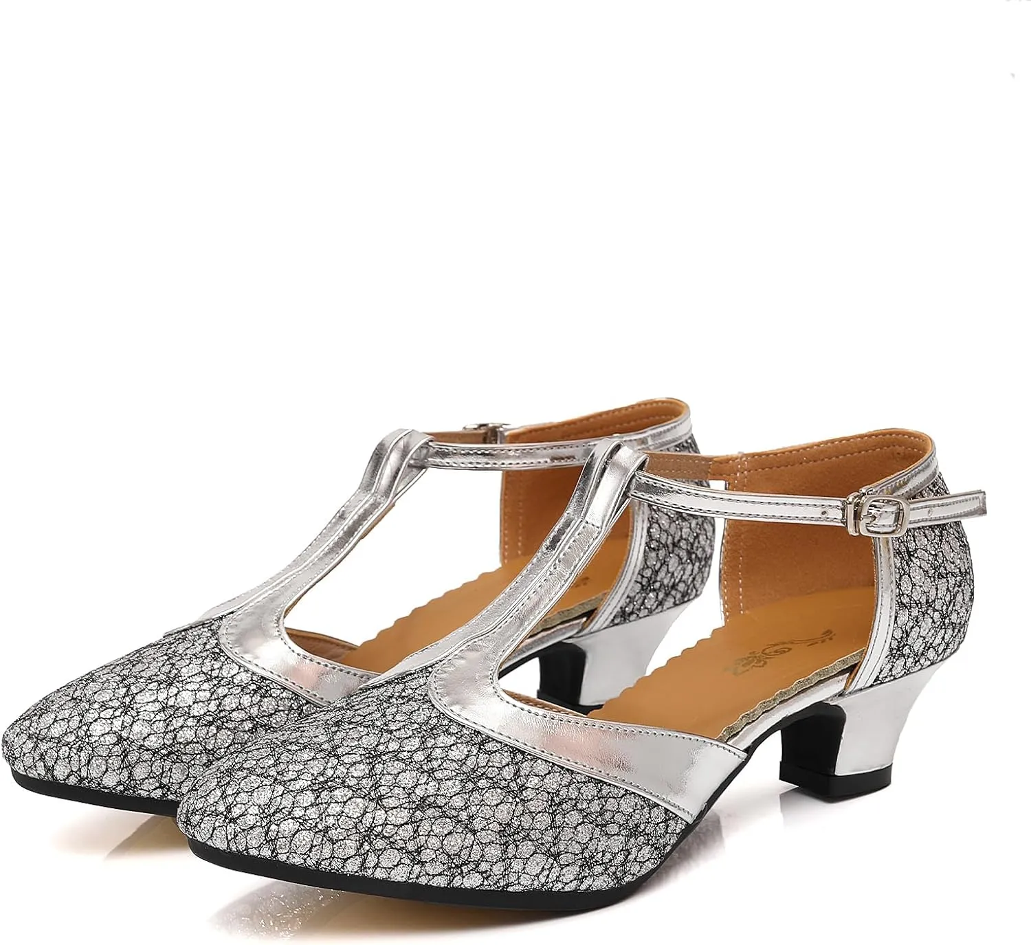 Women's Glitter Dance Shoes Flapper Gatsby 1920s Shoes Latin Tango Salsa Ballroom Heels