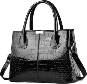Womens Handbag and Purse Patent Leather Shoulder Bag Crocodile Pattern Top-Handle Satchel Tote Wallet