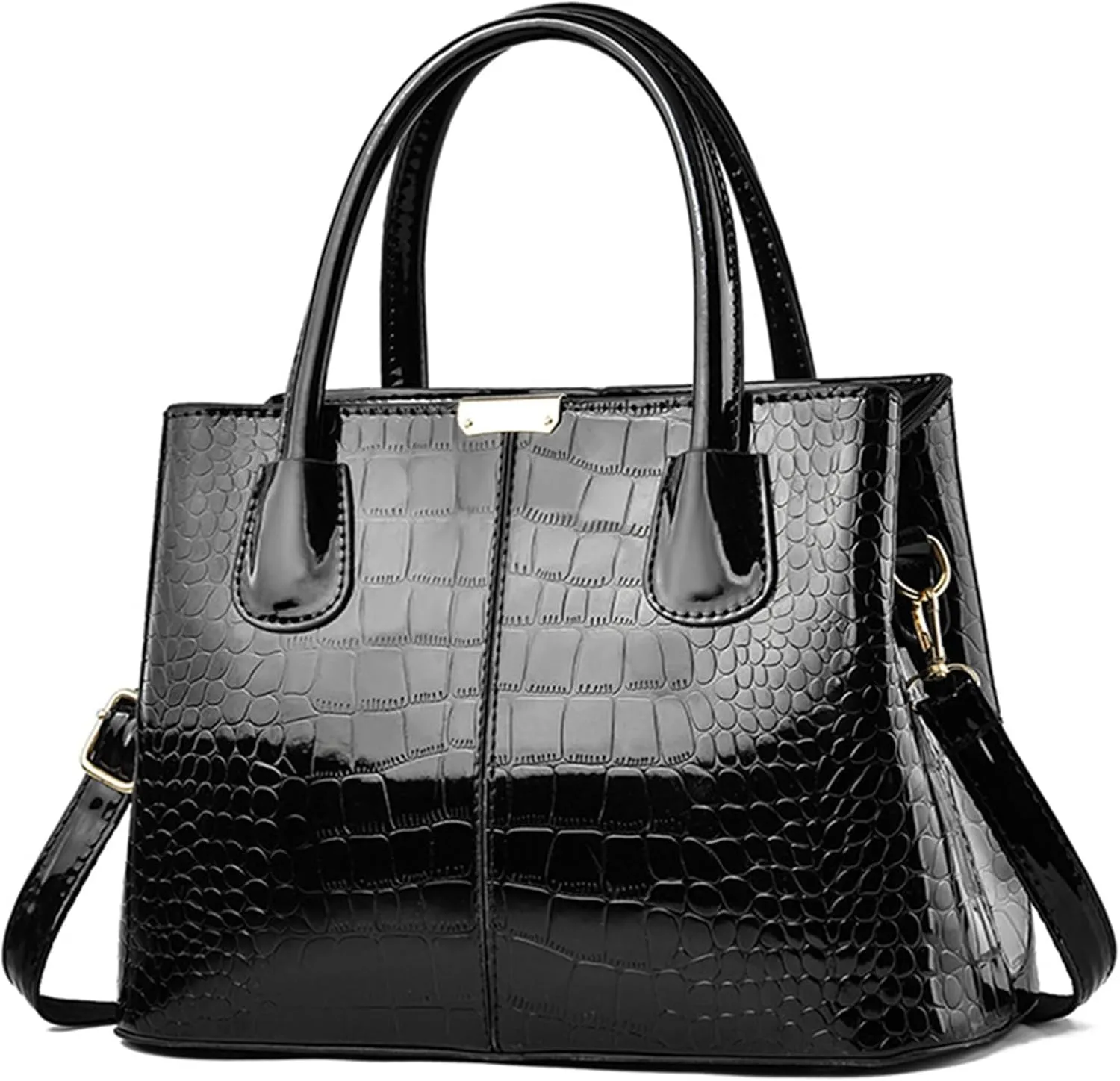 Womens Handbag and Purse Patent Leather Shoulder Bag Crocodile Pattern Top-Handle Satchel Tote Wallet