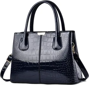 Womens Handbag and Purse Patent Leather Shoulder Bag Crocodile Pattern Top-Handle Satchel Tote Wallet