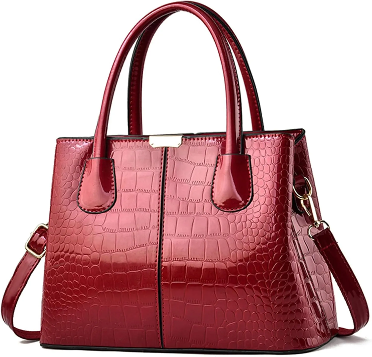 Womens Handbag and Purse Patent Leather Shoulder Bag Crocodile Pattern Top-Handle Satchel Tote Wallet