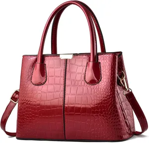 Womens Handbag and Purse Patent Leather Shoulder Bag Crocodile Pattern Top-Handle Satchel Tote Wallet