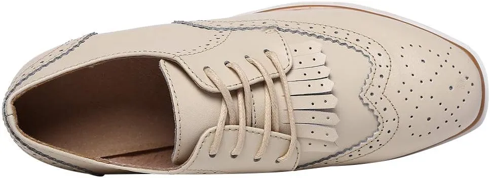 Women's High Platform Creepers Lace-up Brogue Tassel Wedge Heel Square Toe Trainers Shoes