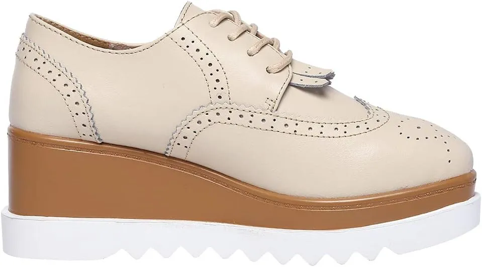 Women's High Platform Creepers Lace-up Brogue Tassel Wedge Heel Square Toe Trainers Shoes
